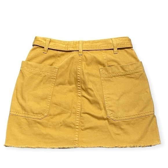 Mustard Yellow Denim Cargo Mini Belted Skirt Size 24 - Picture 3 of 10